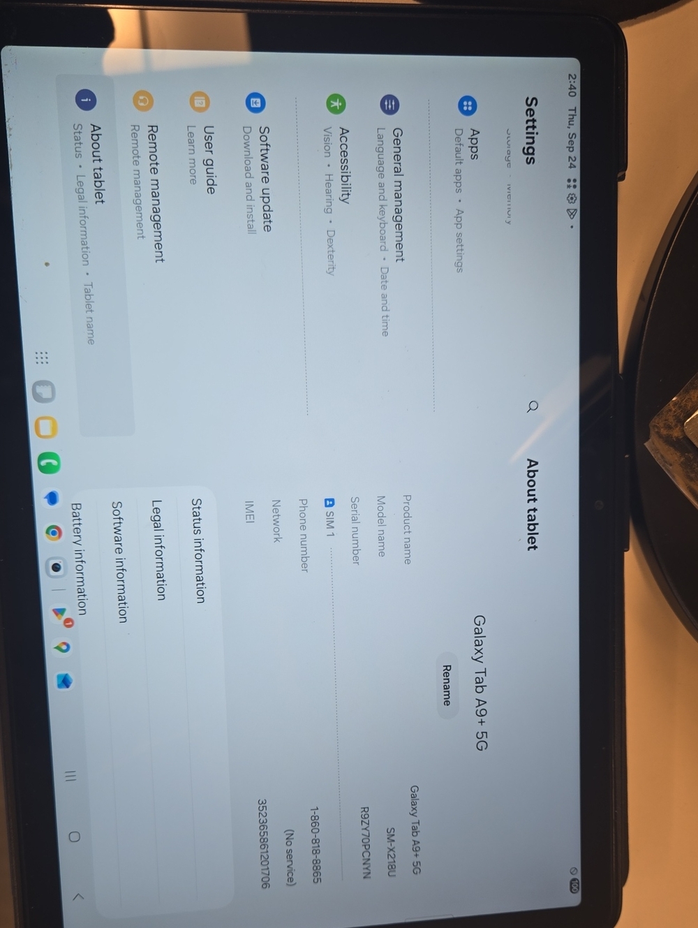 Samsung Galaxy Tab A8+ 5G Tablet — Black Front with White Display